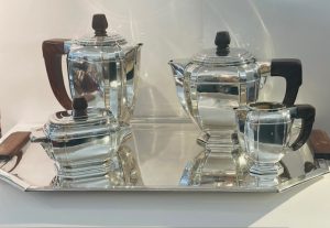 Service thé café, art déco, en argent massif.