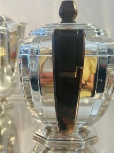 Service thé café, Art déco, en argent massif et ébène de Macassar