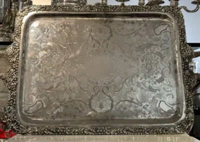 Grand plateau début XIX, garniture argent.