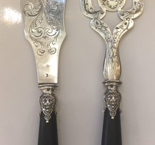 Couvert à poisson ébène et argent massif 19ème siècle