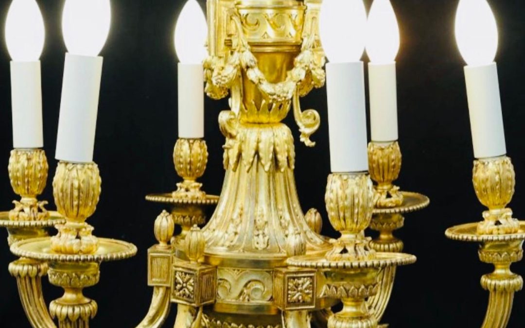 Lustre à 6 lumières, bronze doré, Napoléon III.