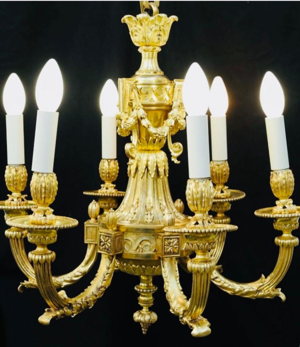 Lustre à 6 lumières, bronze doré, Napoléon III. - Argenterie d'Antan