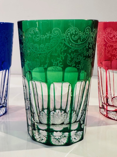 12 verres à thé en cristal doublé, Saint-Louis