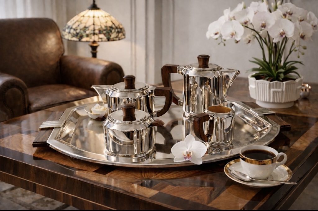 Service thé café et son plateau, art déco, Christofle, designer Luc Lane 1933