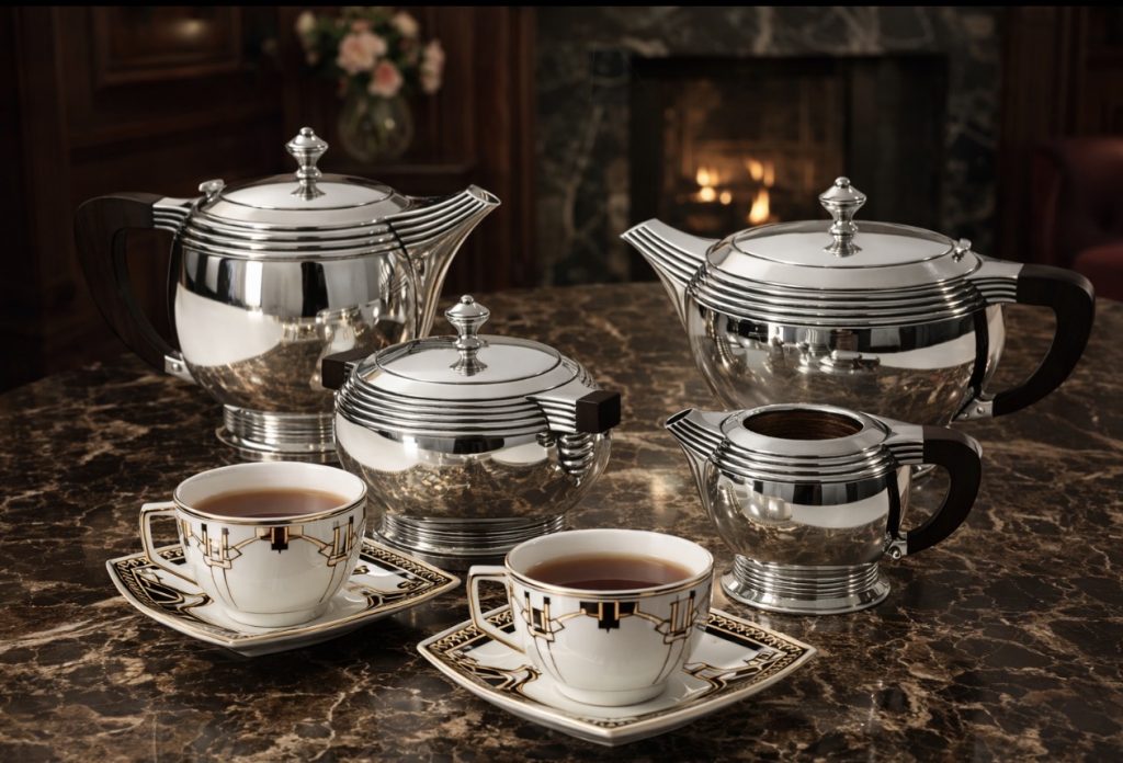 Service thé café, signé Lapparra, modèle art déco.