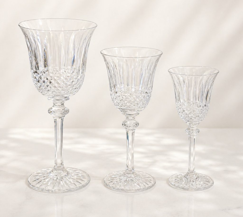6 verres à eau, 6 verres à vin rouge, 6 verres à vin blanc, Saint Louis, modèle Tommy