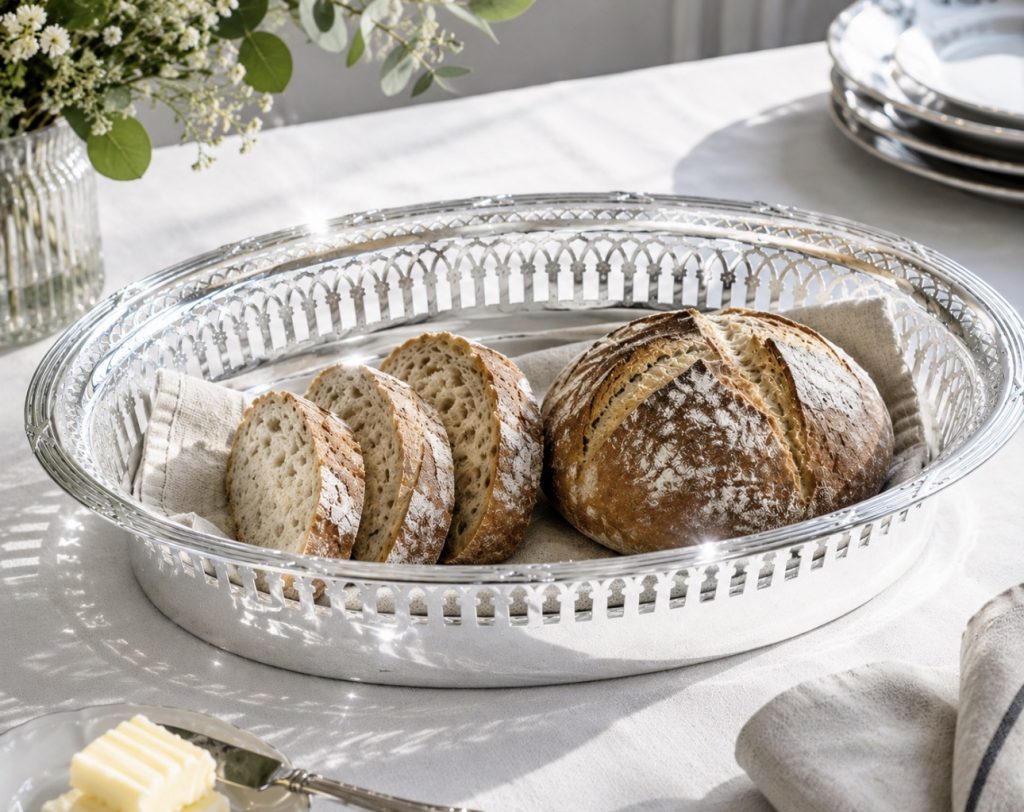 Corbeille à pain - ruban croisé - style Louis XVI - argent massif