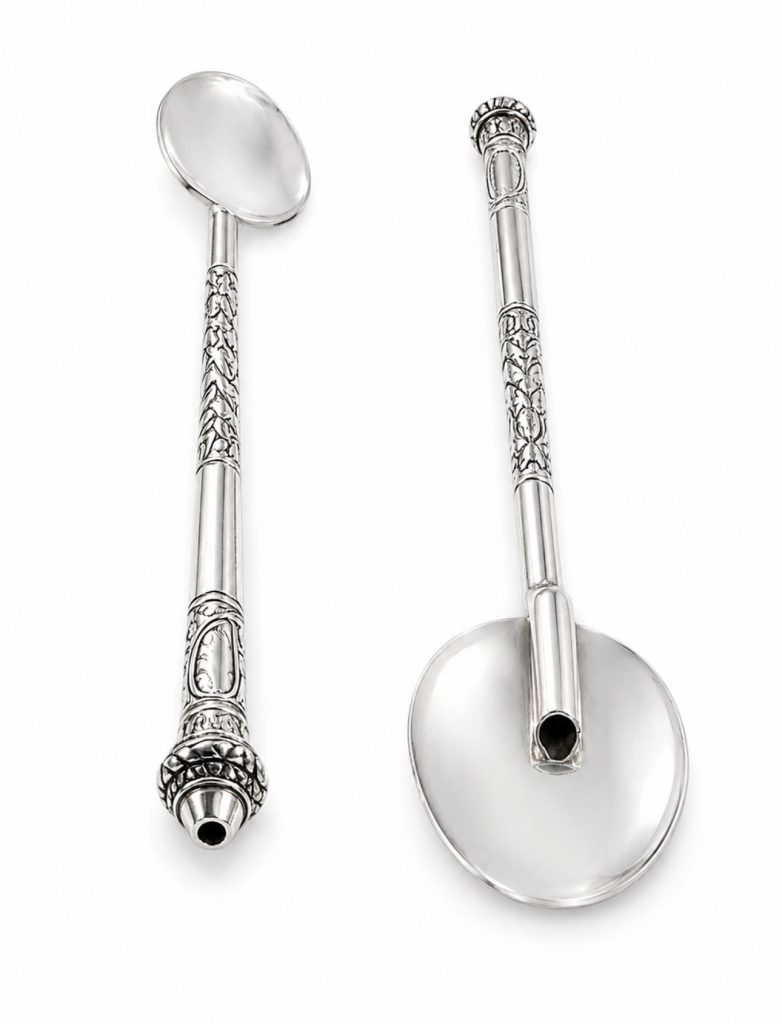 12 cuillères-paille, à cocktail en argent massif