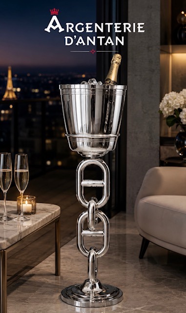 Seau et son serviteur à champagne vintage – de style Hermès.
